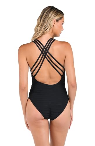 La Blanca Women's Multi Strap Cross Back One Piece Swimsuit, Black, 14 - image 2