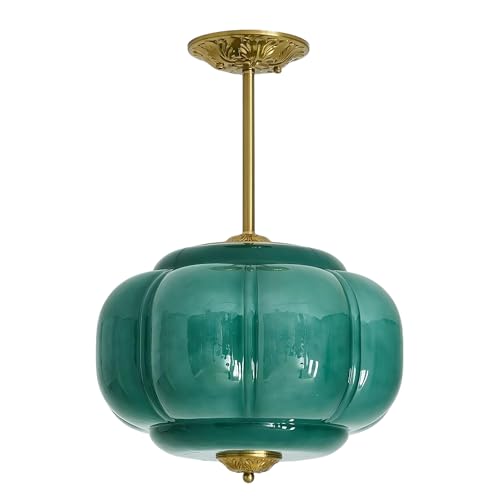 LIGHTLAND Milk Glass Ceiling Light, 15 Inch Metal Glass Semi