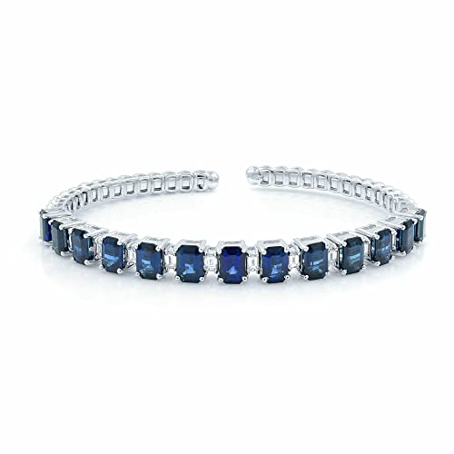 Blue Sapphire 10.20Cttw And Diamond 1.20Cttw Bangle Bracelet 18K White Gold #TOP23