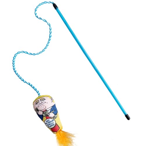 RIMGARY Interactive Cat Toys Donald Trump Toy, Trump Doll Feather Wand Toy, Catnip Toys, Cat Teaser Wand String, Fishing Pole,Kitten Play Exercise Toys,Halloween