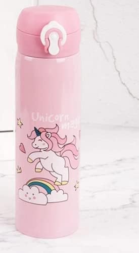 YBN Unicorn Water Bottle for Kids โ Stainless Steel Water Bottle for Kids, Double Walled Insulated Water Bottle for Boys/Girls, Hot & Cold Water Bottle for Kids l (Pink, 500ml)