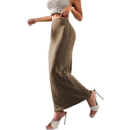Lmdudan Women's Solid Color High Waist Maxi Skirt Casual Bodycon Long Pencil Skirt Plus Size Maxi Skirts Beach Party Skirts4