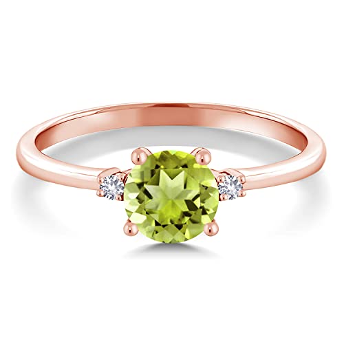 Gem Stone King 10K Rose Gold Green Peridot and White Created Sapphire Solitaire Engagement Ring For Women (0.88 Cttw, Round 6MM, Gemstone August Birthstone, Available in Size 5,6,7,8,9)3