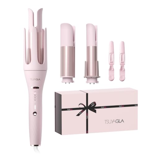 Image of 3 in 1 Automatic Curling Iron, Hair Curlers with 3 Curling Barrels (1 inch - 1.25 inch - 1.5 inch), Rotating Curling Iron with 3 Temp, 2-Way Rotation, 10S Fast Heating, Anti-Scald, Dual Voltage, Pink