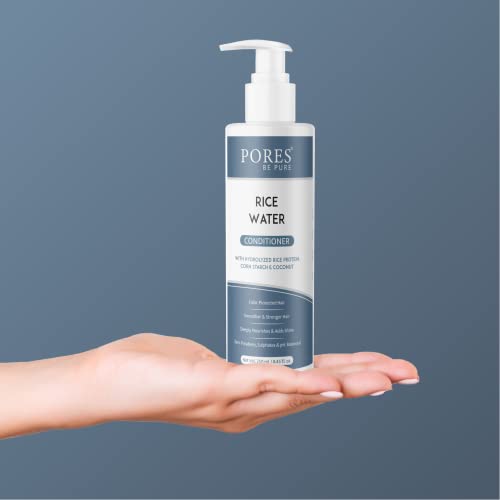 Image of PORES Be Pure Rice Water Hair Conditioner with Hydrolyzed Rice Protein, Corn Starch & Coconut | Deep Nourishment & Shine | Anti Hair Fall Conditioner for Strong, Thick & Frizz-Free Hair | For All Hair Types - Men & Women - ( 250 ml X 3 )