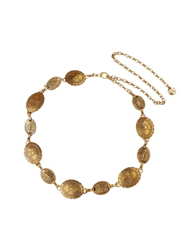 GORGLITTER Women's Boho Chic Floral Chain Belt Metal Waist Western Cowgirl Belts