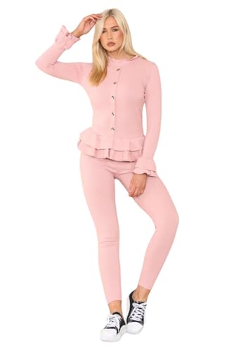Survêtement péplum rose taille 40 chic avec boutons dorés pour femme