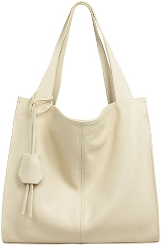 Caspar Große Damen Leder Schultertasche XL Shopper mit praktischer Innenaufteilung - PREMIUM LINE - Modell No.832 - Made in Italy, Farbe:hell beige