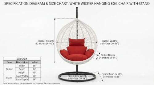 Image of UNIVERSAL FURNITURE Hanging Egg Swing Chair with Stand, Woven Wicker Rattan Style Swing with Cushion, Freestanding Indoor Outdoor Hanging Chair for Patio, Balcony, Garden & Porch (White Red)