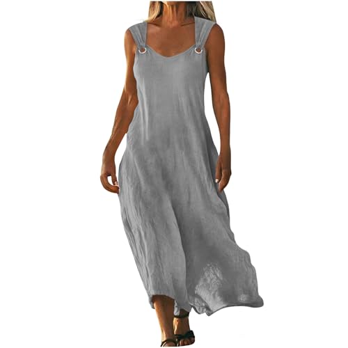 Women Summer Casual Dress Sleeveless Flowy Loose Fit Beach Vacation Sundress Solid Color Maxi Dress Fashion Outfits S-2XL