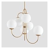  McOsu Lustre artistique moderne avec boules de verre blanches, lampe suspendue Compatible with Table à manger, café, salon, Restaurant Lustres Réglables