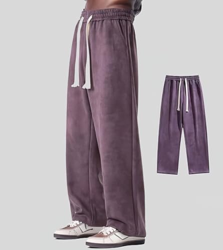 Stylish Comfort Loose Fit Suede Pants Men, Straight Sweatpants Elastic Waist Drawstring, Men's Casual Pants2