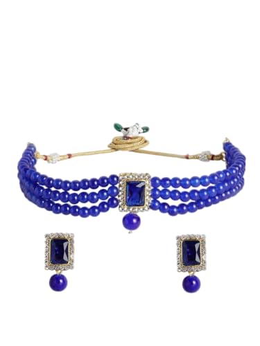 Gargantilla con cuentas chapadas en oro azul DMZ-2273 de latón talla S
