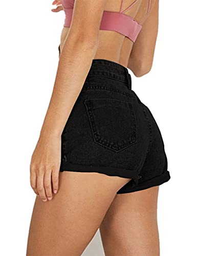 Haola Women's Juniors Vintage Summer Denim High Waisted Folded Hem Jeans Shorts