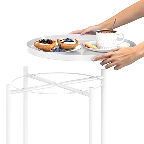 Ovicar Metal Tray End Table, Round Accent Coffee Side Table, Anti-Rust And Waterproof Outdoor Small Side Table, Indoor Modern Sofa Side Table Bedside Table For Living Room Bedroom Balcony #TOP4