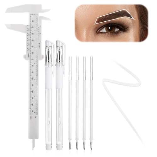 cobee 7 Pcs Brow Mapping Pen Set Eyebrow Pen with 4 Replacement Refills And 1 Ruler Eyebrow Mapping Pencil Permanent Makeup Measuring Tool for Artists Eyebrow Skin