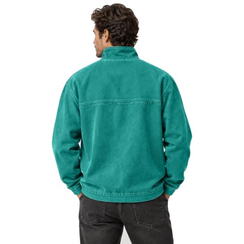 Men's Denim Shirt Washed Vintage 1/4 Zip Pullover Top Denim Blouse - image 7