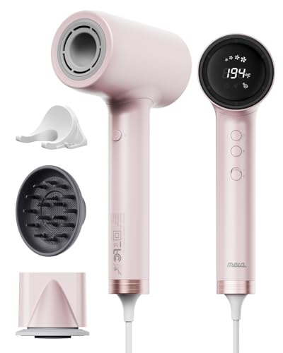 Professional Hair Dryer with Diffuser (Mera ProMax Ionic-X) - Fast Drying, Anti-Static Blowdryer Full Tool Set for Women & Stylists, 1-Button Cooling Mode, cUL Certified, Self-Cleaning, LED Screen