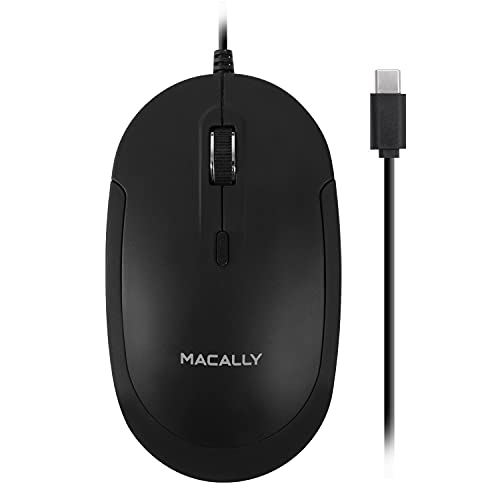 Ratón óptico Macally Ucdynamouse-B con cable USB-C, 3 botones y scroll, negro