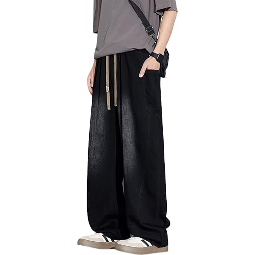 Men's American Street Patchwork Jeans Baggy Hip Hop Pants Comfy Wide Leg Casual Pants Men Drawstring Trousers