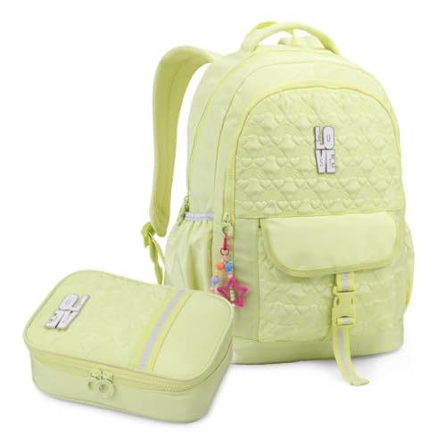 Kit Mochila Escolar Love Just Matelassê e Estojo Box Verde Divisórias Material Colorido Aulas