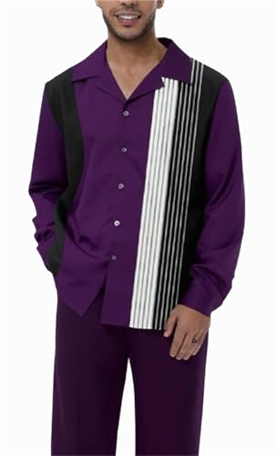 TIFIYA Men's Long Sleeve 2 Piece Dress Shirts Leisure Suits Button Down Loose Attire Walking Sets S-5XL