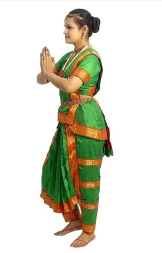 Image of Culture Creation Girls Bharat Natyam Dance Dress | Bharat Natyam Classical Dance Costume for Girls Fancy Outfit Competitions /Annual Functions /School Events