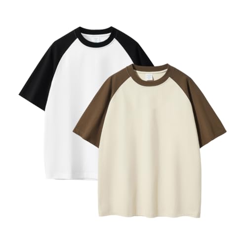 Heavyweight Cotton Tshirt Mens Oversized Vintage Baseball Raglan T Shirts Short Sleeve Classic Athletic Sports Plain Gym Tees