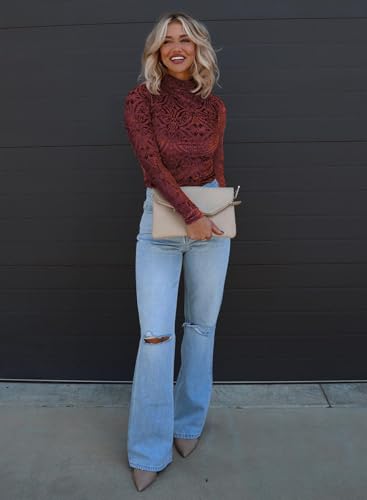 miduo Womens Slim Fit Velvet Burnout Top Cowl Neck Long Sleeve See Through Shirt Blouses Tops4