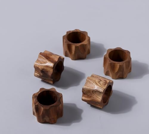 SHAFA IMPEX Juego de servilleteros de madera hechos a mano artesanalmente en la India, cóncavo de madera sheesham, juego de 8