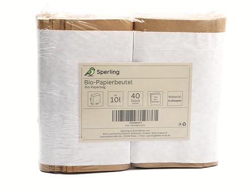 Bio-Kompostbeutel aus Kraftpapier, 10 Liter, 20 x 27 cm, 40 Stück, braun, kompostierbar