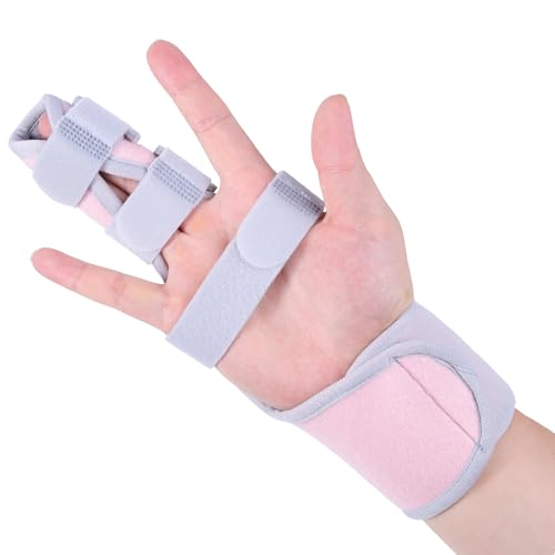 Lefeke Trigger Finger Splint, Finger Brace for Middle, Index, Pinky, or Ring Finger Support, Hand Splint for Broken Fingers, Arthritis, Fracture, Hand Brace with Fingers Support (2 fingers Fixed) Pink