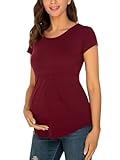 Glampunch Women's Maternity Tops Short & 3/4 Sleeve Round Neck Front Pleat Peplum Tunic Top Pregnancy Shirts