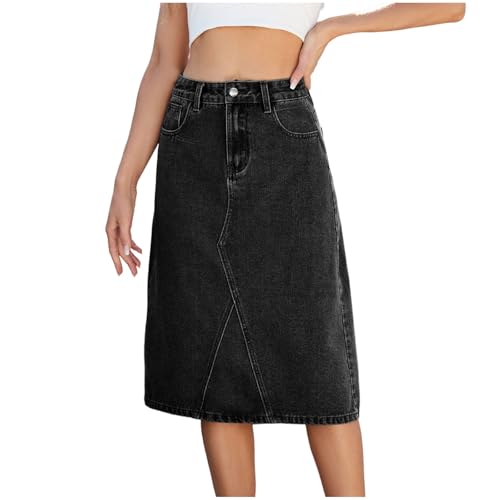 Women Jean Skirts High Waisted Midi Denim A Line Skirt Plus Size