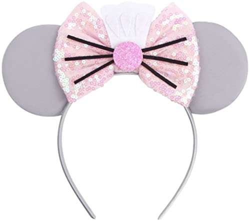 Image of CLGIFT Ratatouille Epcot Minnie Ears,little chef ears, food snack Minnie Ears, Silver gold blue minnie ears, Rainbow Sparkle Mouse Ears,Classic Red Sequin Minnie Ears (Ratatouille)