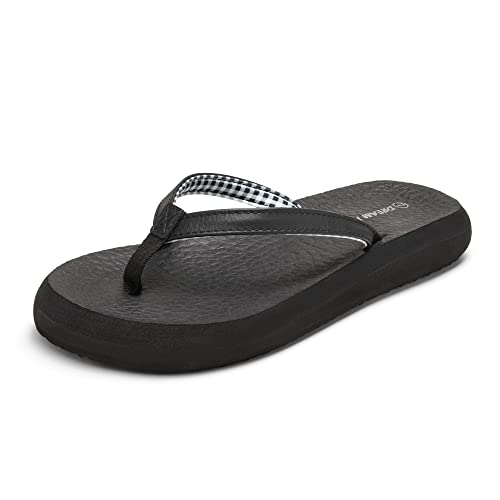 DREAM PAIRS Women's Arch Support Flip Flops, Comfortable Soft Cushion Thong Sandals for Summer Beach Daily Casual Wear 6 Black