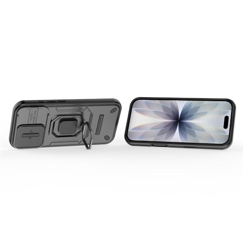Image of SHINESTAR Tough Armor iPhone 17 Bumper Back Case Cover | Ring Holder & Sliding Camera Shield Cover | 360 Degree Protection Back Case Cover for iPhone 17 (Black)