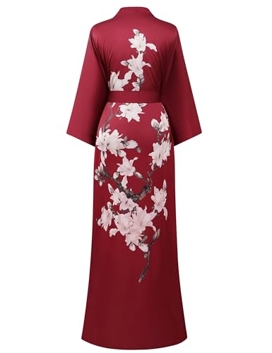 Image of BABEYOND Kimono Robe Cover up with Box Long Floral Satin Sleepwear Silky Bathrobe Bachelorette Robe