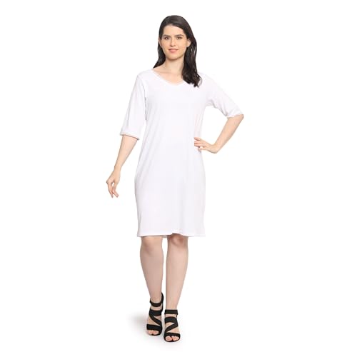 Image of Frenchtrendz Women's Cotton and Back Lace Designer V-Neck A-Line Knee Length Dress