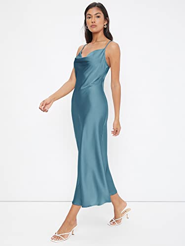 Image of Floerns Women's Spaghetti Strap Cowl Neck Long Slip Satin Silk Midi Dress
