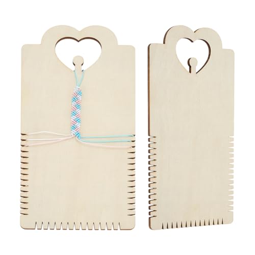 FINGERINSPIRE 2Pcs Plywood Wood Friendship Bracelet Making Kit 24x12cm/9.5x4.7 Inch Antique White String Bracelets Maker Craft Tool Rectangle with Heart Bracelet Braiding Disk for Beginners