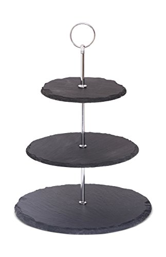 ARIANA HOMEWARE 3 Tier Cake Stand - Natural Slate | Sturdy Afternoon Tea Stand to Display a Cake, Sandwich, Cupcake & Buffet Food Platters | Serving Platter for Weddings, Birthdays & Christmas | Black