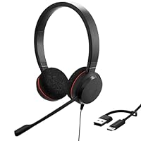 Jabra Evolve 20 – Cuffie stereo con certificazione di comunicazione unificata per softphone VoIP con cancellazione passiva del rumore, USB-C/A, colore nero