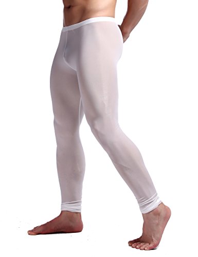 Calça legging masculina K-Men de seda gelo cintura baixa justa de malha e calça comprida, Branco, Me