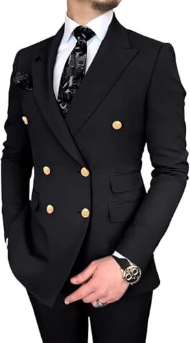 Sxfashbrd Men's Classic Suits Slim Fit 2 Pieces Set Double Button Blazer Jacket Groomsmen Tuxedo Jacket Men for Party