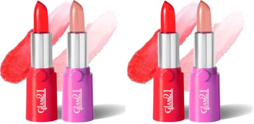 Image of Glam21 High Definition Lipstick | Lightweight & Ultra-Moisturizing Lip Color | Gel-Based Creamy Formula | Smooth Application & Vibrant Finish | Long-Lasting |3.6gm Each, Flame Red & Pink -Pack Of 4