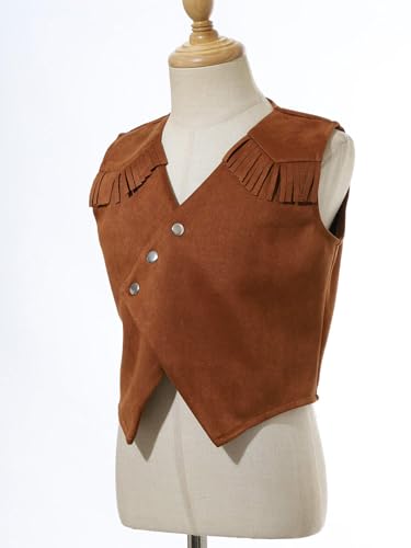 Unisex Kids Sleeveless Open Front Waistcoat Tops Cowboys Cowgirls Roleplay Fancy Dress Ups4