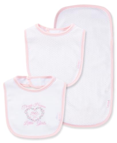 Image of Little Me Clothes for Baby Boys’ and Girls’ 2 Bibs and 1 Burp Cloth Set, Soft Cotton Feeding Essentials with Velcro Closures