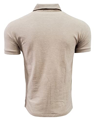 Image of Polo Ralph Lauren Mens Custom Slim Fit Mesh Polo Shirt (Medium, Dune Tan Heather (Brown Pony))