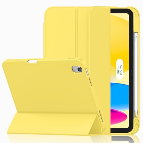 iMieet Case for iPad (A16)/iPad 10th Generation [11-Inch 2025/10.9 Inch 2022] Trifold Stand Smart Cover with Pencil Holder and Soft TPU Back Supports Touch ID(Yellow)